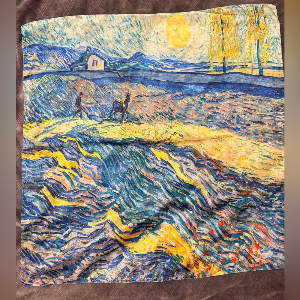 Van Gogh Enclosed Field with Ploughman Square Art Scarf Museum core Wearable art